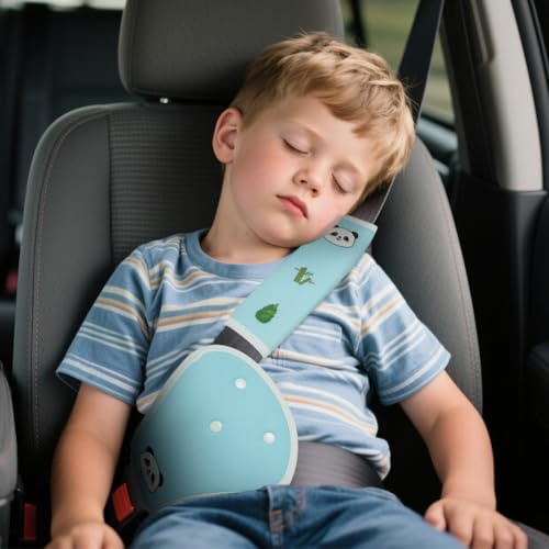 URAQT Potector Cinturon Coche Niños, 2pcs Lindo Almohadillas Cinturon Coche Niños, Protector para Cinturón de Seguridad para Adulto Niños para Protegen Hombro Cuello (Panda Azul)