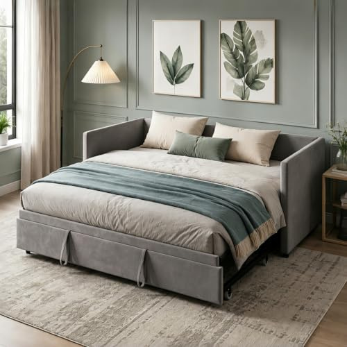 YNYHTER Divano letto matrimoniale, divano letto estensibile 90/180 x 200 cm, divano letto a 2 posti, letto per gli ospiti, letti per il giorno estensibile,Senza materasso(Grigio,90/180x200cm)