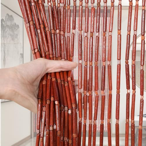 Handgefertigter Bambus-Türvorhang, 100 x 200 cm, Retro-Holzperlen, perfekt für Schlafzimmer und Wohnzimmer, elegante Heimdekoration für Balkontür