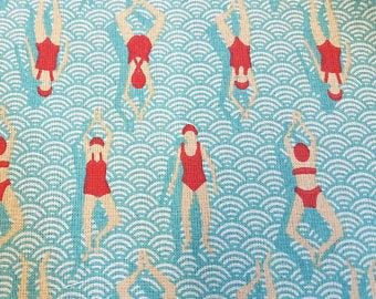 Stoff Baumwollstoff beschichtet Meterware Schwimmer Pool türkis wasserabweisend Seigaiha 0,5m