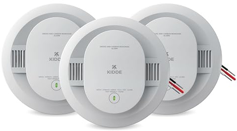 Kidde Smoke and Carbon Monoxide Detector, Hardwired with AA Battery Backup, LED Status Lights, Interconnected, 85 dB Alarm, 5 inches, 30CUAR, 3 Pack