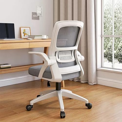 XUEGW Bürostuhl,Ergonomischer Drehstuhl mit Atmungsaktiver Mesh-Rückenlehne,Hochklappbaren Armlehnen und Lendenwirbelstütze für Computer - Homeoffice(Grauen)