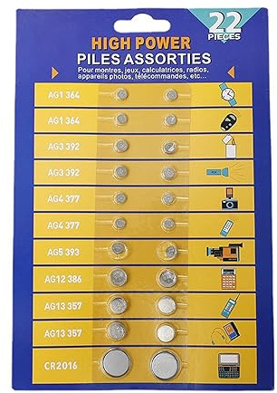Pilas de botón para relojes, juegos, cámaras (paquete de 22) y batería de botón de fuente de alimentación eficiente