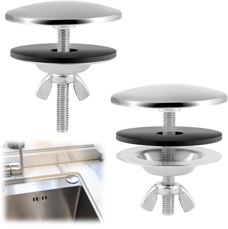 Nexlynk 2 Pcs Stainless Steel Sink Hole Cover Tap Hole Blanking Plug, 5cm Sink Overflow Cover, Sink Blanking Cap for Kitchen and Bathroom Sink, Silver
