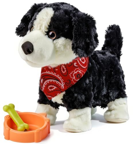 eJog Pup Electronic Interactive Plush Dog Toy, Realistic Robot Puppy Toy, Walking, Talking, Barking, Tail Wagging, Voice-Activated Control Stuffed Animal Pet Toys for Children Ages 3+