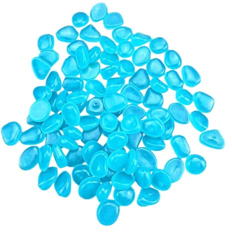 200 PCS blue Glowing in The Dark Pebbles Mini Fish Tank Gravel Stones Luminous Decorative Stones Powered by Light or Solar Garden pebbles for plant pots Outdoor Lawn Yard Walkway DIY