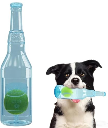 Bertifive Dog Chew Toys, Squeaky Dog Toys, TPR Rubber Bottle Toys for Dogs with Tennis Ball, Outdoor Interactive Dog Toys Dogs Dental Care Teeth Cleaning Toy for Medium and Small Dog, Blue