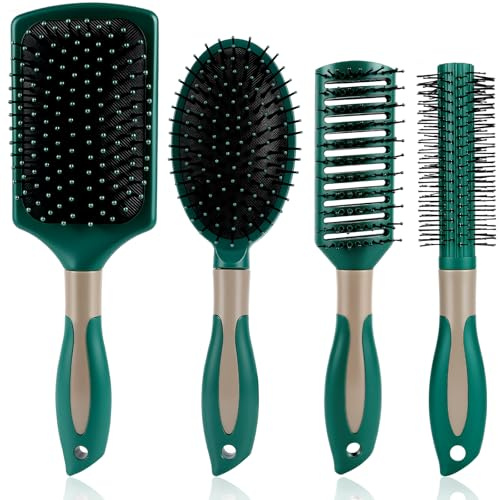 ALIIP Lot de 4 Brosses à Cheveux Démêlantes Anti-Statiques avec Coussin d‘Air, Set de Styling avec Massage pour Tous Types de Cheveux pour Femmes, Hommes, Enfants