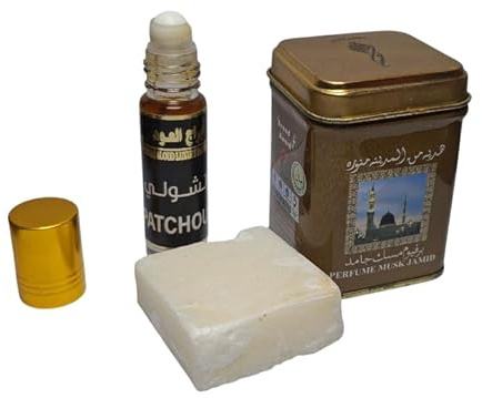 Pachuli Árabe Roll On 6 ml con Pastilla de Musk 25 gr, Perfume sin Alcohol