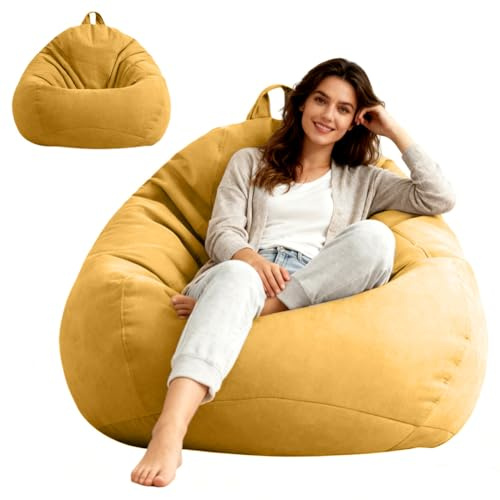 Umllpet Pouf XL, rivestimento per pouf, pouf a forma di goccia, solo rivestimento (senza imbottitura), per adulti e bambini, da gioco, per soggiorno, divano, esterno, 100 x 120 cm (giallo)