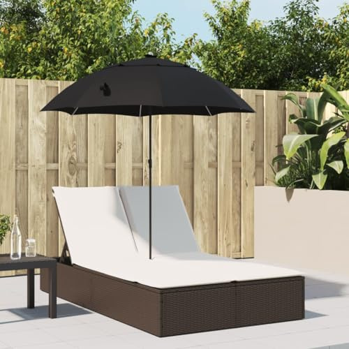 Nqyjm Sonnenliege mit Rückenlehne verstellbar in 4 Positionen, Doppelliege mit Kissen und Sonnenschirm, Braun, Polyrattan, Strandliege, Outdoor-Relax für Garten, Terrasse, Balkon