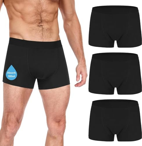 CITURLAN Incontinence Pants for Men - 100ml Absorbency,Washable Reusable Mens Boxers Shorts Briefs with Absorbent Protective Pads, Cotton Leakproof Underwear Trunks for Night & Active Use[3-Pack]