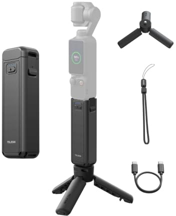TELESIN Battery Handle with Tripod for DJI Osmo Pocket 4P/4/3 | 5000mAh Power Grip Extends Runtime 1.3×, Charge While Recording, 2-in-1 Vlog Handle for Travel and Outdoor Shooting