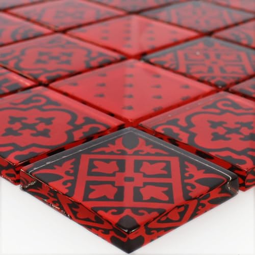 Mosaikfliesen Glas Barock Ornament Rot Wohnzimmer Design Bad Dusche Küchen Wand
