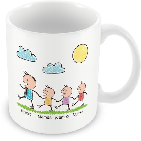 Personalised Dad Mug – Birthday Keepsake, Dad & 3 Kids – Add Names