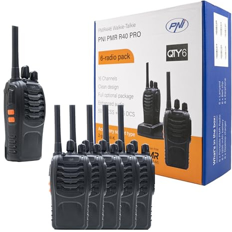 Paquete 6 radios portátiles Pilas, Cargadores y Auriculares PNI PMR R40 Pro incluidos