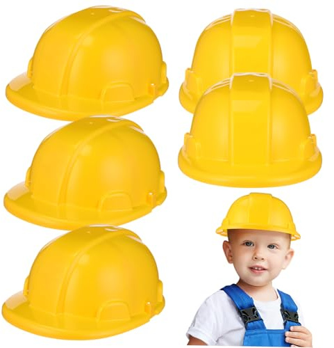 TOYANDONA 5Pcs Gelb Bau Hut Kunststoff Kinder Hard Hut Spielzeug Bauarbeiter Helm für Kleid Up Kostüm Party Ingenieur Hartplastik Kappe 49G