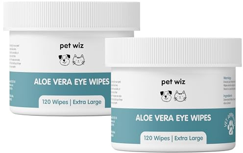 pet wiz Augenpflegetücher für Haustiere | Tierarzt-geprüft | 120 extra große natürliche Tücher | sanft und beruhigend, 2er Pack (insgesamt 240 Tücher)