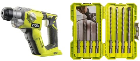 Lot de Ryobi - Marteau perforateur à batterie SDS-PLUS 18V 15Nm (sans batterie) + Jeu de 8 forets de maçonnerie