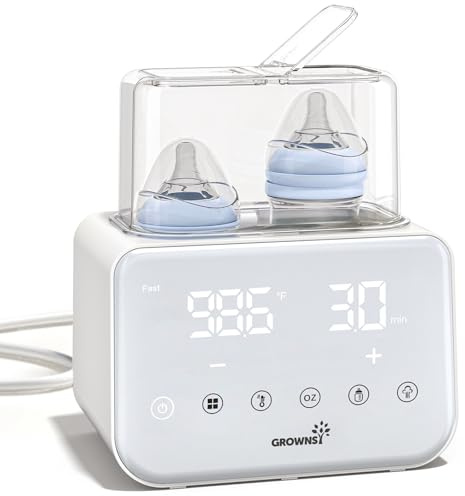 Baby Bottle Warmer, Grownsy 10-in-1 Fast Bottle Warmer Accurate Temp Control, with LCD Display, Timer, Defrost, Sterili-zing, Keep 24H, Double Bottle Warmer for Breastmilk& Formula, Heat Baby Food