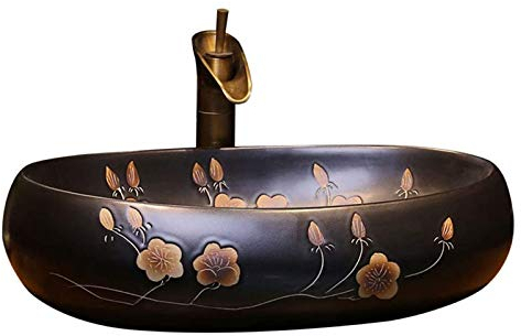 VVHUDA Keramik Waschbecken Waschbecken Waschbecken Naturstein Oval Einbauwaschbecken Keramik Waschtisch Antik Waschtisch Industrie Wind Retro Kunst über Theke Waschbecken Kleines Geschenk