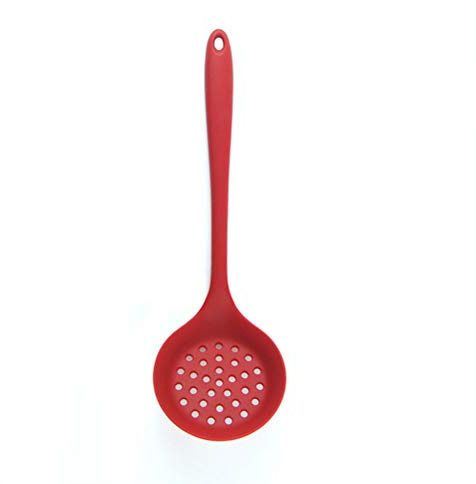 Cuillère D'écumoire, Manche Long, Trou à Mailles Fines, Passoire à Fente en Silicone, Louche D'écumoire de Cuisine, Spatule D'écumoire, Cuillère Filtrante pour Ramasser les (rouge)