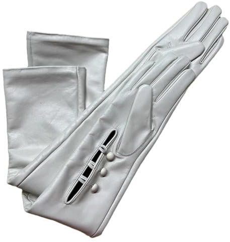 Lange Damen-Handschuhe aus echtem Leder, drei Knöpfe, Handgelenk, lange Handschuhe, Damen, Party, Abend, Opernhandschuh, Kein Touchscreen, 40cm S