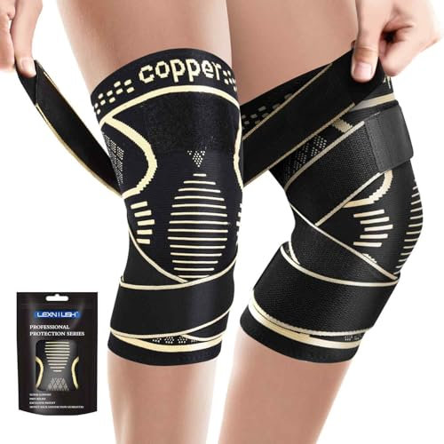 Rame Tutore Ginocchio 2 Pezzi, Ginocchiera Ortopedica Compressione Ginocchiere Sportiva per Uomo/Donna, Supporto Ginocchio per Menisco Lesionato, Artrosi, Lesioni ai Legamenti (Rame, L)