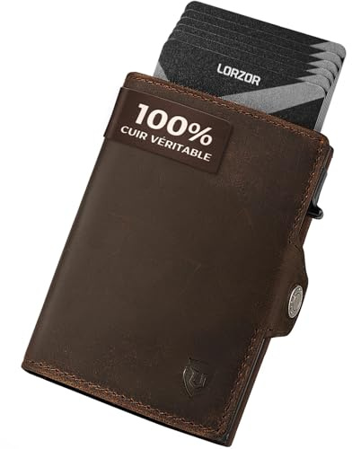 LORZOR® Slim Wallet mit Münzfach, Geldbörse Herren echtem Leder, RFID Blocker Portemonnaie, Portmonee Herren Kartenetui mit Münzfach, Geldbeutel für 10 Karten, Smart Wallet (Mahagoni Braun)