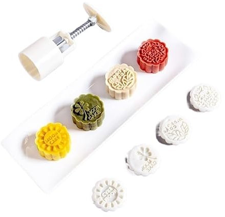 Baking Tools Mid-Autumn Mooncake Mould Press Handmade 3D Flower-Shaped Decoration Tools DIY Baking Accessories for Cake Cookie Biscuit Fondant Dessert Mooncake Mould,Mid Autumn Festival(A)