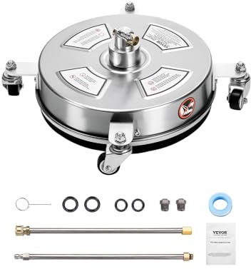 VEVOR 14 Pressure Washer Surface Cleaner, Stainless Steel Pressure Washer Attachments with 4 Wheels, 4000 Max PSI, 1/4 Quick Connector, 2 Spray Nozzles, 2 Extended Wands for Concrete, Patio, Deck
