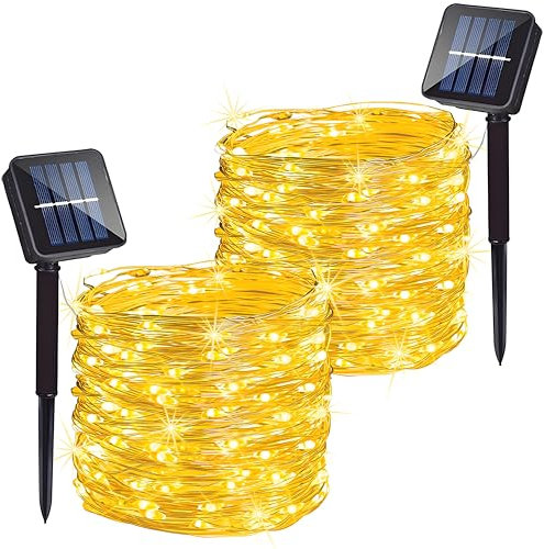 Zewool Solar Lichterkette Aussen, 2 x 20m 200 LED Solarlichterkette Wasserdicht Außen & Innen, Deko für Garten Terrasse Baum Hof Party (Warmweiß)