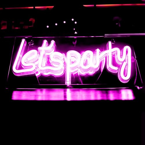 Lets Party Neon Light Sign - LED Neon Signs fior Bedroom Wall Battery/USB Powered Neon Lights Pink Decorations, Party, Wedding, Room, Home Decor, Gifts