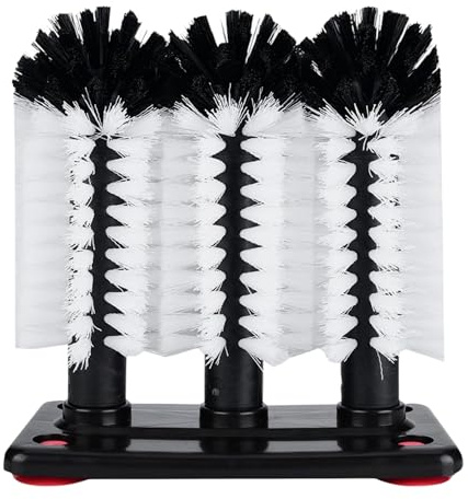 Chabrias Ltd 3 Brush Glass Washer Manual Glass Cleaning Brush for pint glasses, Perfect for Home and Professional use in Bars and Cafe, Black and White