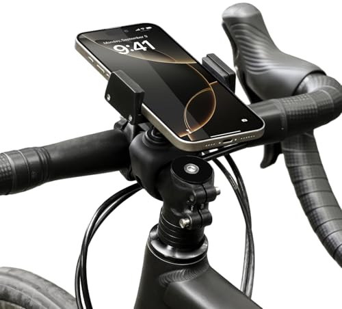 A2C Aluminiumlegierung Handyhalterung Fahrrad mit Silikon-Stoßdämpfung für Rennrad，E-Scooter，Kinderwagen，für Handy-Bildschirm 5,8-6,9 Zoll iPhone 12-17