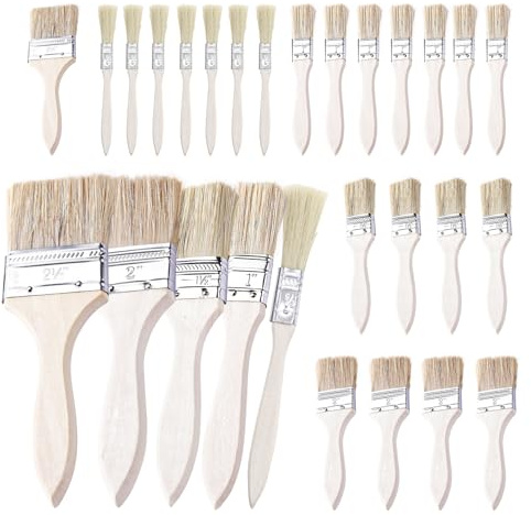 Forbabe 28 Stück Pinselset, Flachpinsel 10/27/35/50/65mm Breite Pinsel Set, Lasurpinsel Verdickt Malerpinsel Lackierpinsel Fensterpinsel mit Holzgriff für DIY, Malerbedarf
