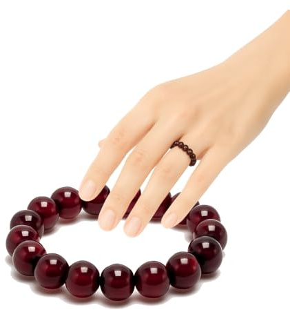 PURAJA Bague en pierre naturelle véritable: Grenat | Anneau anti-stress élastique | Bague à perles de 3 mm en minéraux de haute qualité