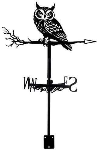 PRESSINART Girouette De Jardin Extérieure en Fer Noir avec Motif De Chouette Indicateur De Vent Décoratif pour Toit Maison Ferme Terrasse Cour Ou Abri De Jardin Durable 10,2 x 14 Pouces