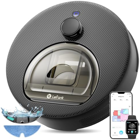 Lefant M330 Plus Robot Aspirador y Fregasuelos 3 en 1, 150 min, 5000 Pa, Navegación dToF, Depósito 450 ml, Carga Automática, Robot Aspirador para Alfombras, WiFi/App/Alexa, Negro