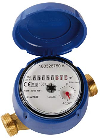 Sanitop-Wingenroth 14070 6 Wasserzähler für Ausläufe Water Meter for spouts with 2 Male Threads 3/4 inch, Nickel-Plated, Blue, 3/4 Zoll