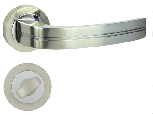 domino Türgriff Drückergarnitur WC - Badezimmer Set Rund-Rosette Türbeschlag für Badezimmertüren Set WC - Rosetten-Garnitur Türklinke aus Aluminium Chrom/Nickel DEKAN-R M6/M9