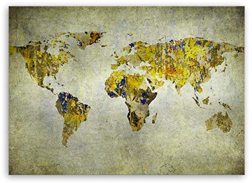 ge Bildet Bild auf Leinwand | Weltkarte Retro - Weltkarte G in 70x50 cm als Wandbild | Wand-deko Dekoration Wohnung modern Bilder | 2201