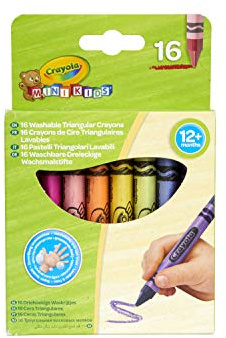 CRAYOLA Mini Kids, Maxi Pastelli a Cera Lavabili, Forma Triangolare Ideale per i Bambini, 16 Colori Assortiti, Età 12 Mesi, 52-016T