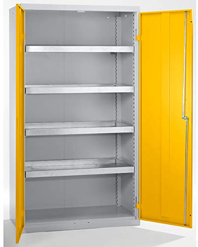 stumpf Umweltschrank, Türen geschlossen - HxBxT 1800 x 1000 x 500 mm, 4 Wannenböden - lichtgrau / signalgelb - Chemikalienschrank Gefahrstoffschrank Sicherheitsschrank Sicherheitsschränke Stahlblechschrank Umweltschrank Öl-Lagerschrank Öl-Lagerschränke