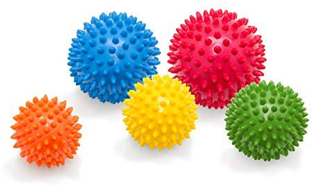 5er PACK | Weicher Massageball mit Noppen | Noppenball | Igelball | Arthro Sensorik Ball | Nicht aufgepumpt! Lieferung OHNE Pumpe | Härte kann selbst variiert werden | Durchmesser 6, 7, 8, 9 und 10 cm