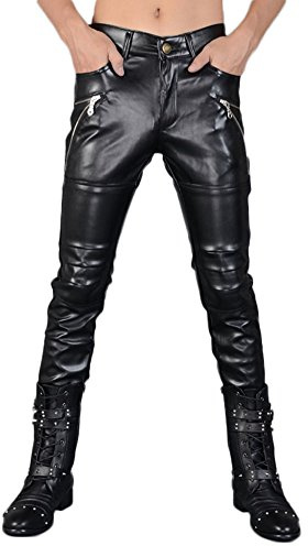 Idopy Herren Skinny Faux Leder PU Hosen, Schwarz, W33 (Taille 85cm)