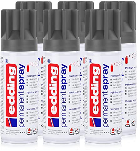 edding Permanent Spray Premium-Acryllack anthrazit 200ml – seidenmatt – Sprühlack deckt sofort, trocknet extrem schnell und hält dauerhaft innen & außen, für Glas, Metall, Holz uvm. (6er Pack)