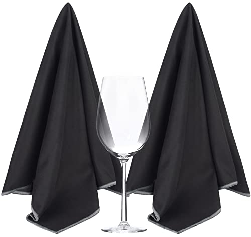 SINLAND Microfiber Glass Polishing Cloths Large Size Thick Lint -Free Drying Towels for Wine Glasses Stemware Dishes Stainless Appliances 20 Inch X 25 Inch Pack of 2 Black