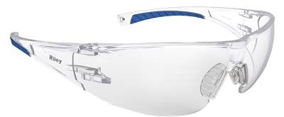 Riley Kosma Protective Safety Glasses for Work – Rubber Coated Lightweight and Adjustable Sport Style Clear Goggles