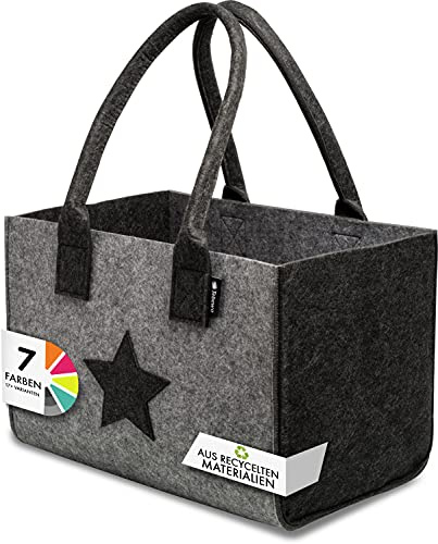 Shopper Sac en feutre de qualité supérieure - Grand sac de courses avec poignée - Panier à provisions pliable pour le rangement du bois (gris foncé/gris clair)